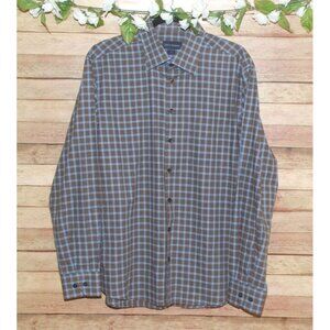 Scott Barber Brown & Blue Plaid Long Sleeve Shirt Size L Cotton Button Up Casual